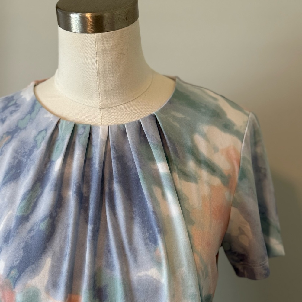 Calvin Klein Multicolored Pleated Neck Short Sleeve Blouse Size XS